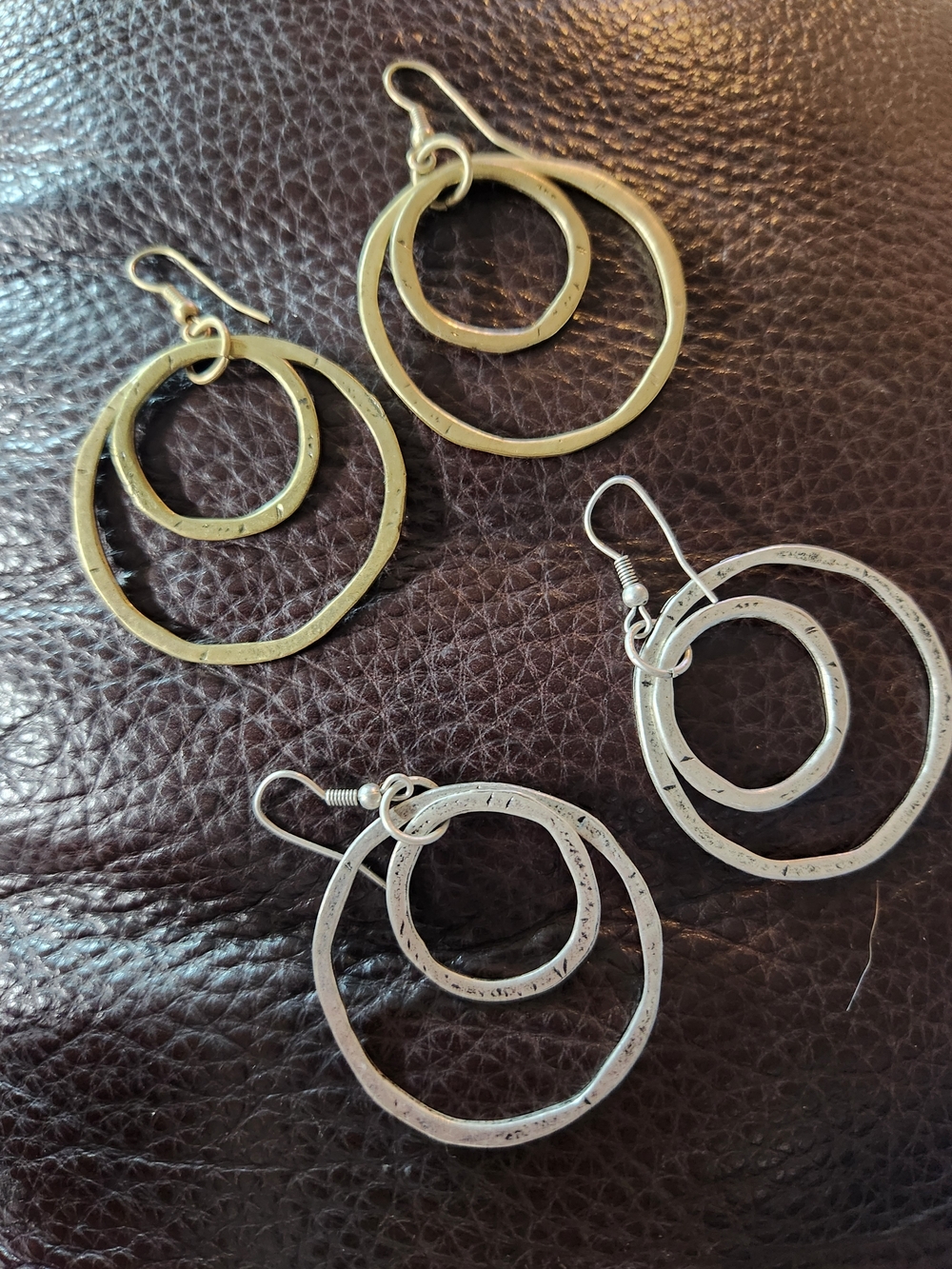Double Hoop Dangle Earrings - Gold and Silver